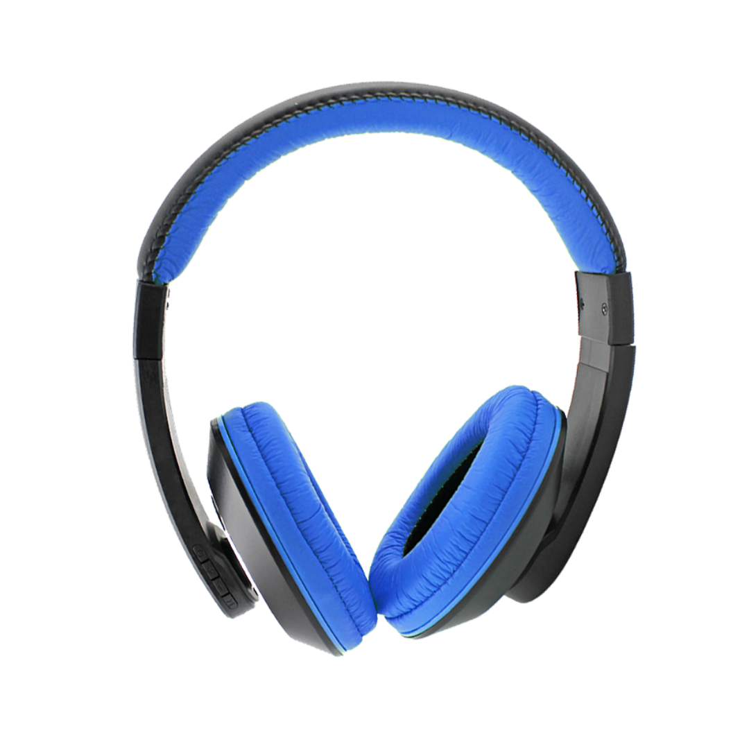 Audífonos JINGLE Inalámbricos Negro/Azul Sonido estéreo premium Micrófono incorporado y botón de respuesta, Bluetooth. Teclas de acceso directo. Diseño compacto y plegable. Cómoda diadema acolchada y almohadillas suaves para los oídos. Parlante de rango dinamico de 40mm. Bateria de 200 mah 140 hrs reposo, 4 hrs uso.