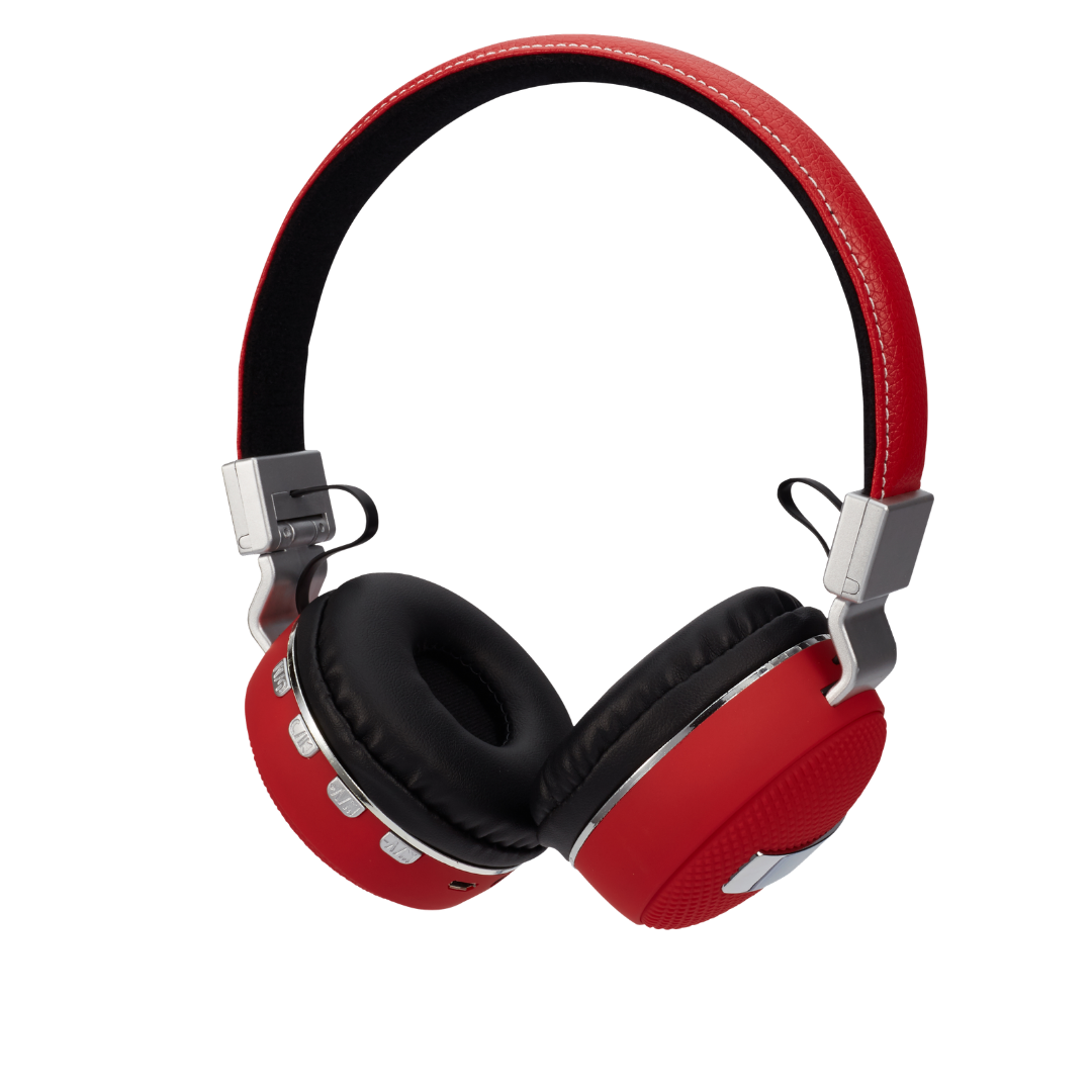 Audífonos REMIX Inalámbricos Rojo Sonido estéreo premium. Micrófono incorporado y botón de respuesta, Bluetooth 5.0(JL). Teclas de acceso directo. Diseño compacto y plegable. Cómoda diadema acolchada y almohadillas suaves para los oídos. Parlante de rango dinamico de 40mm. Bateria de 200 mah 140 hrs reposo, 4 hrs uso.